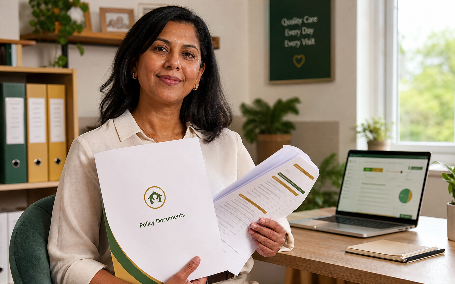 Registered manager with finished care policy documents after using CareDocPro
